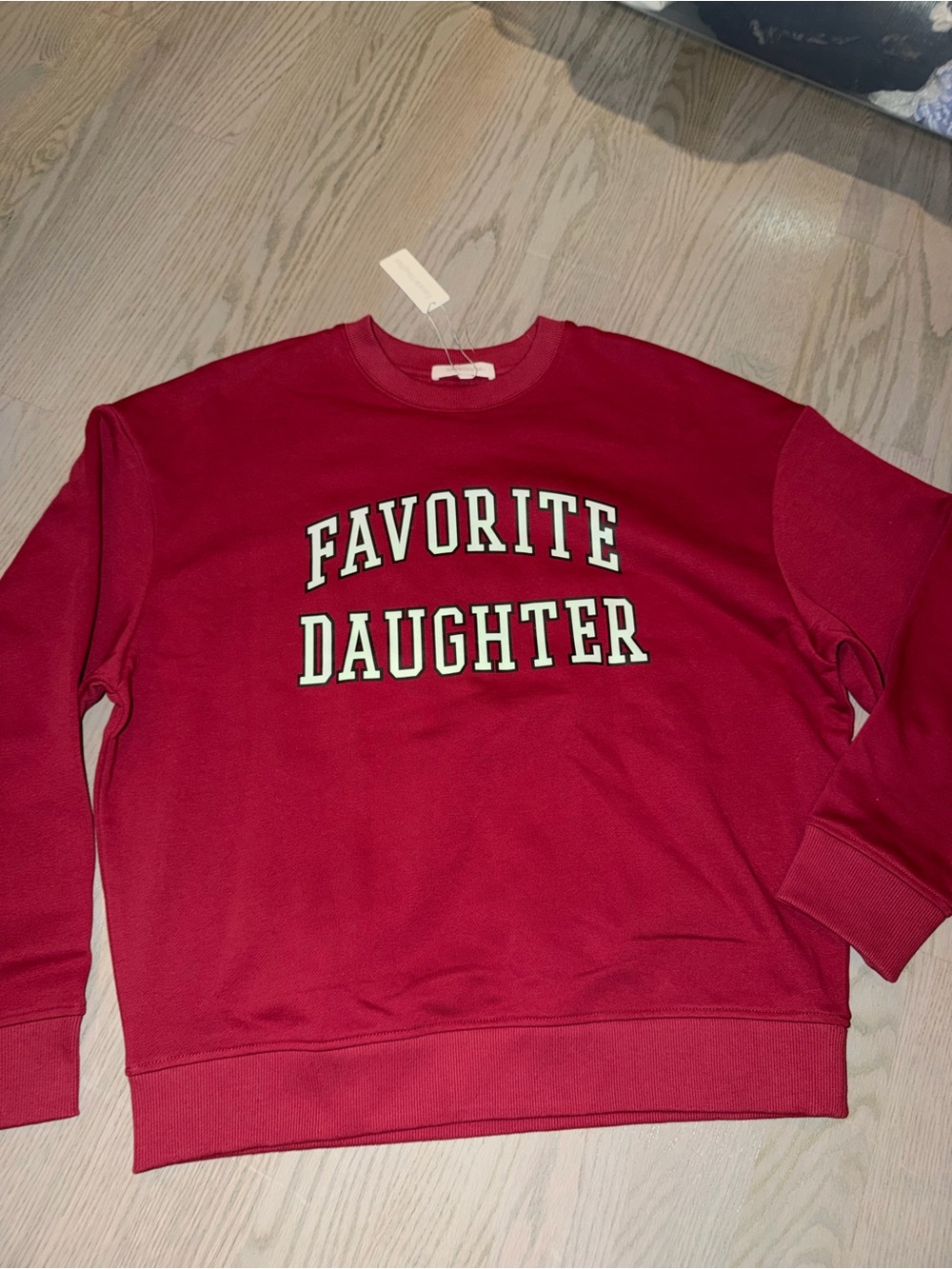 Favorite Daughter Red Crewneck Pullover with White Lettering